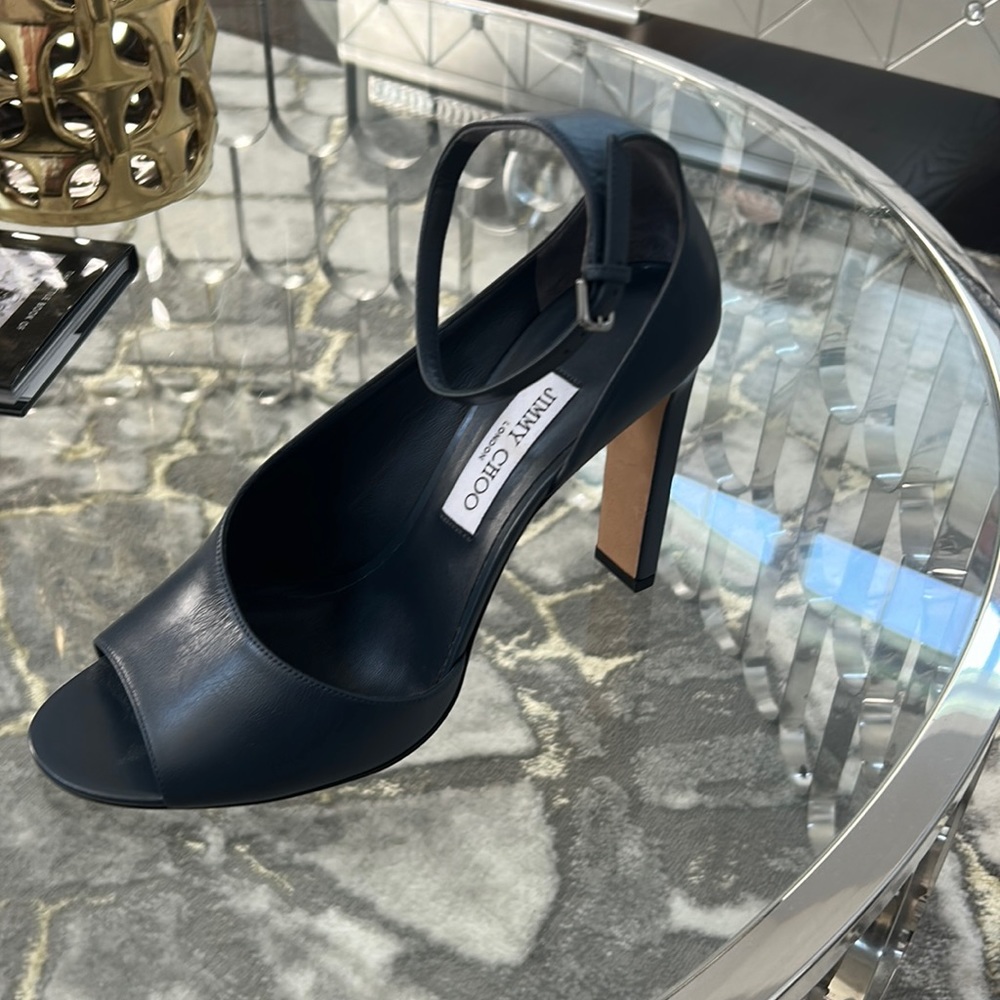 Jimmy choo navy high heel ankle strap sandal